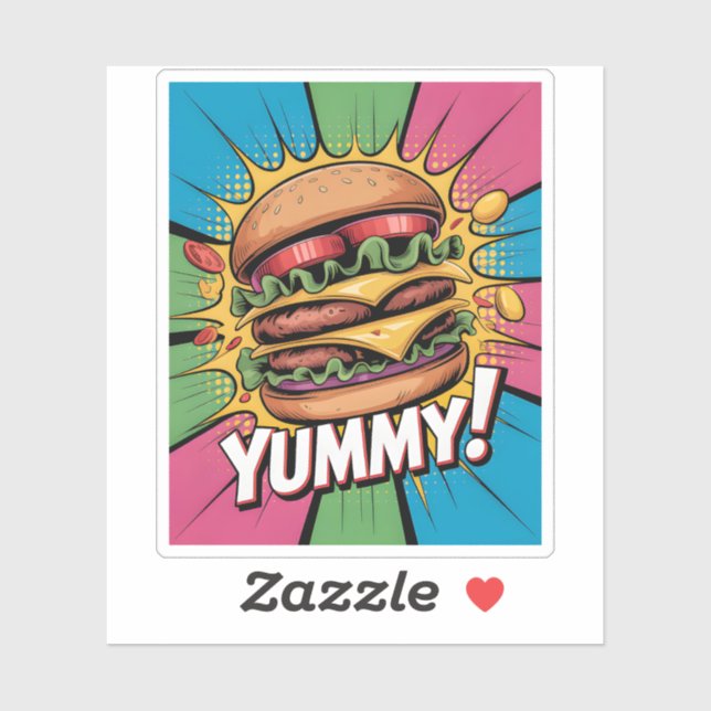 Leckerer Comic-Pop-Art-Cheeseburger Fette Fast Foo Aufkleber (Blatt)