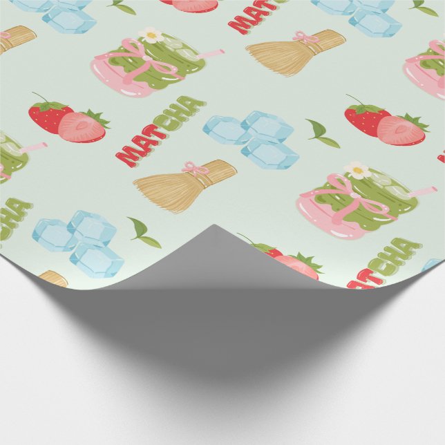 Leckerer Erdbeer-Matcha mit Band Geschenkpapier (Ecke)