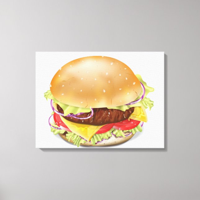 Leckerer Hamburger oder Cheeseburger. Leinwanddruck (Vorderseite)
