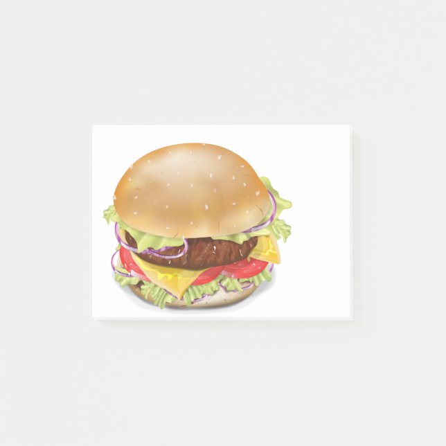 Leckerer Hamburger oder Cheeseburger. Post-it Klebezettel (Vorderseite)