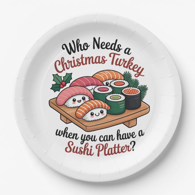 Leckerer Kawaii Weihnachts-Sushi-Platter Pappteller (Vorderseite)
