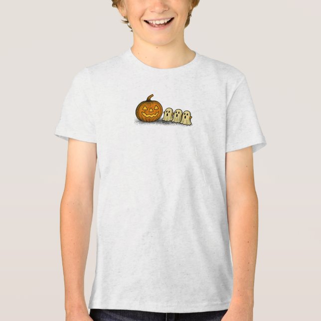Leckerer Kürbis mit drei Spooky Geistern Tri-Blend Shirt (Vorderseite)