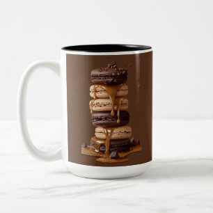 Leckerer Schokoladen- und Karamell-Macaronturm-Kaf Zweifarbige Tasse