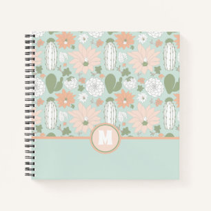 Leckeres Cacti Peach Green Floral Muster Monogramm Notizbuch