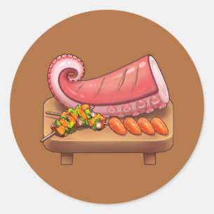 Leckeres Lachs-Sashimi und -Spieße Runder Aufkleber