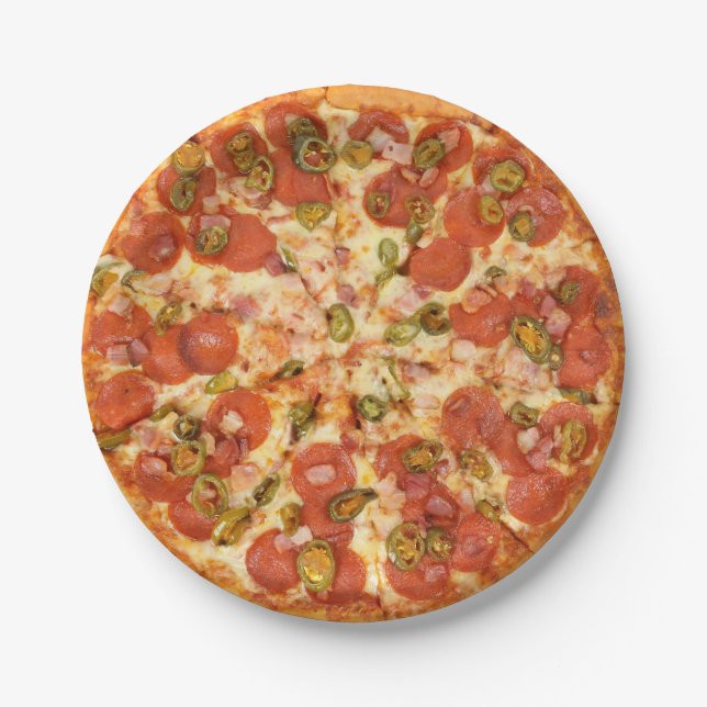 leckeres Pizza Pepperoni jalapeno Foto Pappteller (Vorderseite)