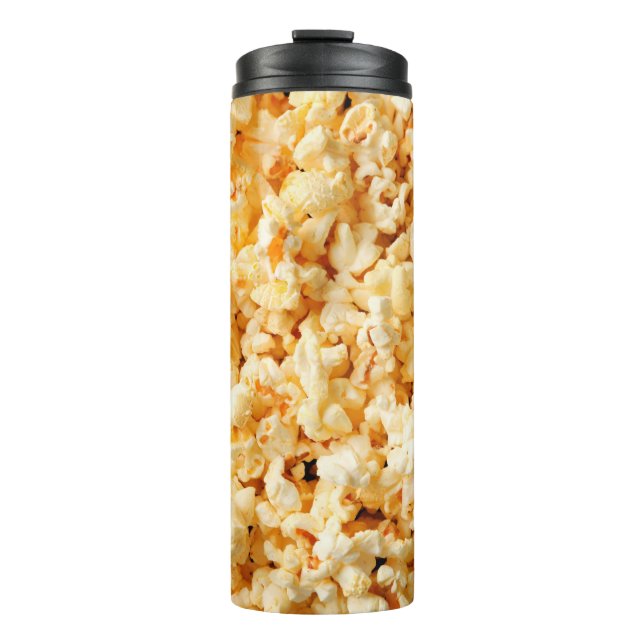 Leckeres Popcorn auf dem ganzen Hintergrund. Essen Thermosbecher (Vorderseite)