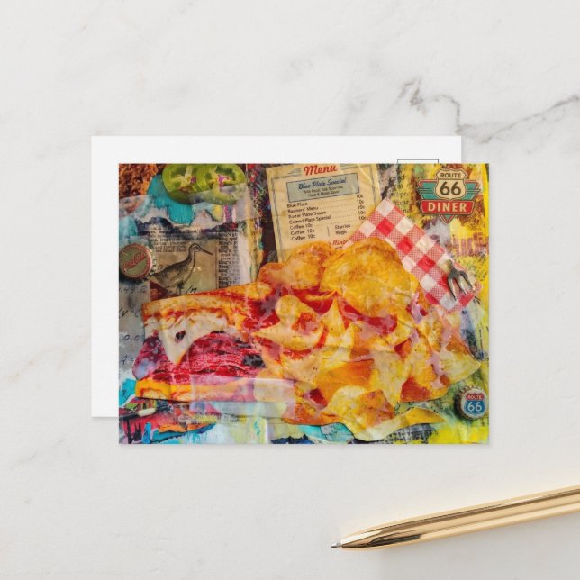 Leckeres Sandwich und Chips Mixed-Media-Collage Postkarte (Vorderseite/Rückseite Beispiel)
