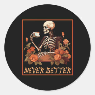 Leckeres Skelett mit Kaffee und Blume Halloween Runder Aufkleber