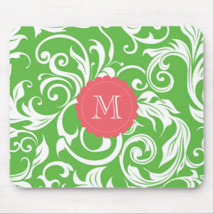 Leckeres Wassermelone-Grün-Monogramm-Blumentapete Mousepad