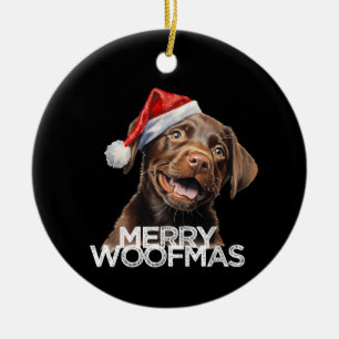 Leckerlis Lab Hund Weihnachtsmann Hut MERRY WOOFMA Keramik Ornament