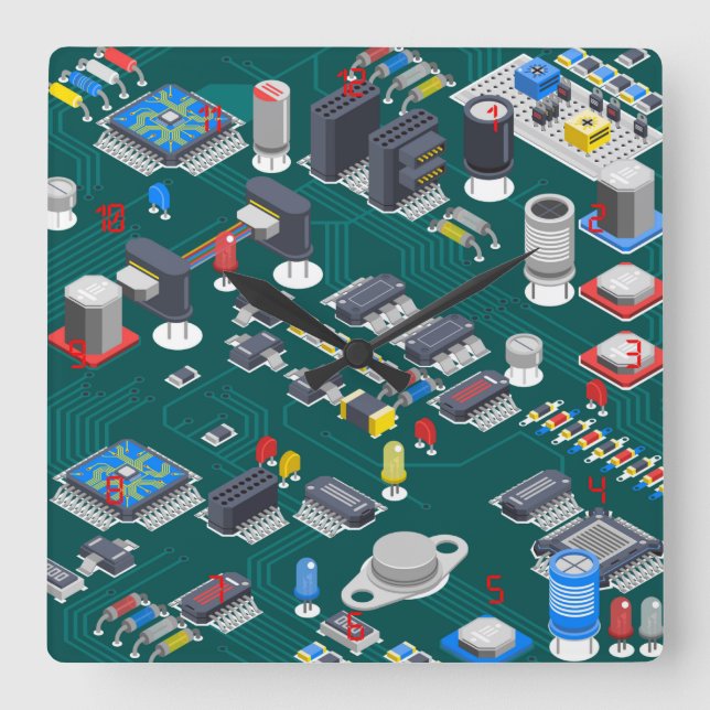 LED-Anzeige für die rote Leiterplatte (PCB) Quadratische Wanduhr (Vorderseite)