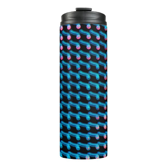 LED-Leuchten auf der Plakatwand. Das Foto ist vers Thermosbecher (Vorderseite)