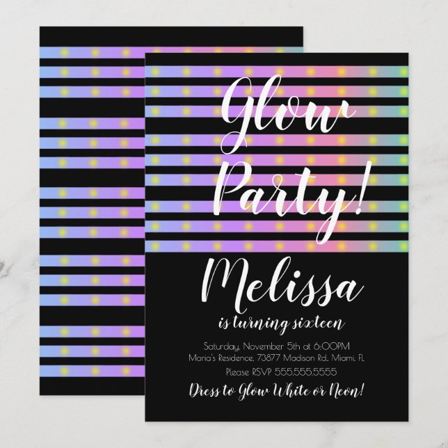 LED leuchtet verrückt Neon glühen im dunklen Party Einladung (Vorne/Hinten)