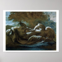 Leda und Schwan (schwarze Kreide und w/c)