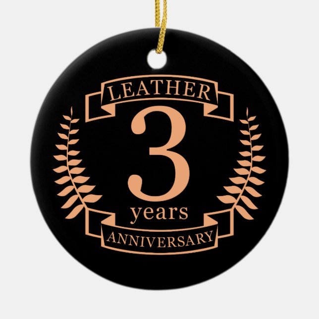 Leder 3 Jahre Hochzeitstag Keramikornament (Vorne)