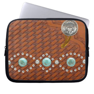Leder"Apache" Türkis-Western-Laptop-Hülse Laptopschutzhülle