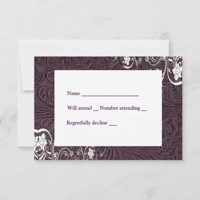 Leder aus Eggplant und uAwg aus weißer Spitze mit  RSVP Karte (Vorderseite)