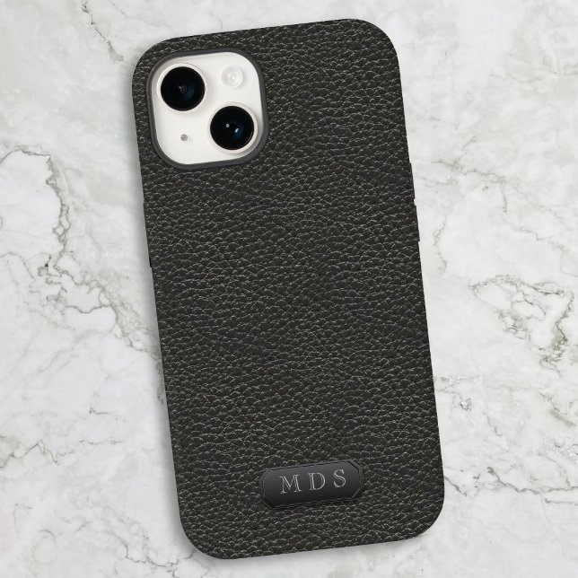 Leder aus schwarzem Imitat sieht klassisch Mit Mon Case-Mate iPhone Hülle (It's classic, it's timeless, it's the phone case of your dreams. Just add your initials)