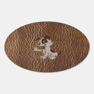 Leder-Blick Hund Ovaler Aufkleber