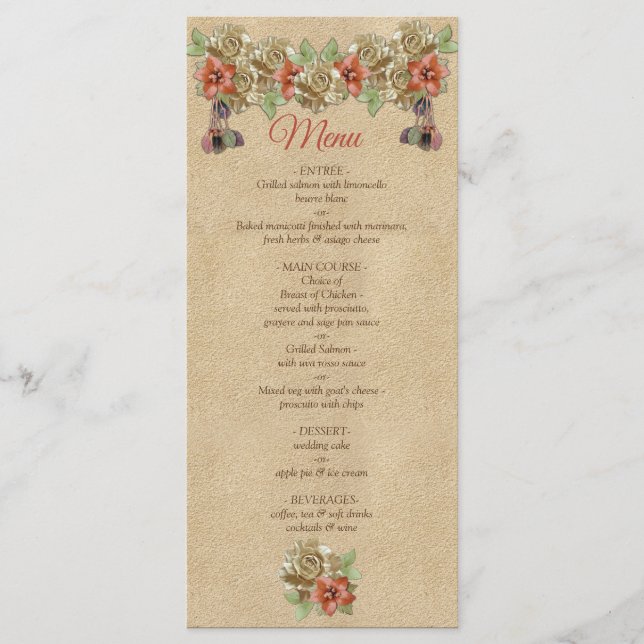 Leder-Blume auf der Speisekarte von Cream Süede Menükarte (Vorderseite)