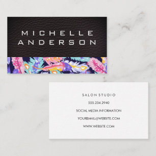 Leder   Farbiges Federmuster Visitenkarte