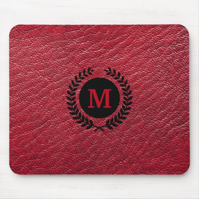 Leder mit Laurel Wreath Monogram Mousepad (Vorne)