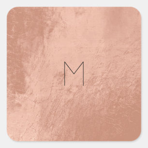 Leder-Rose Gold Blush Metal Minimale Monogramm Quadratischer Aufkleber