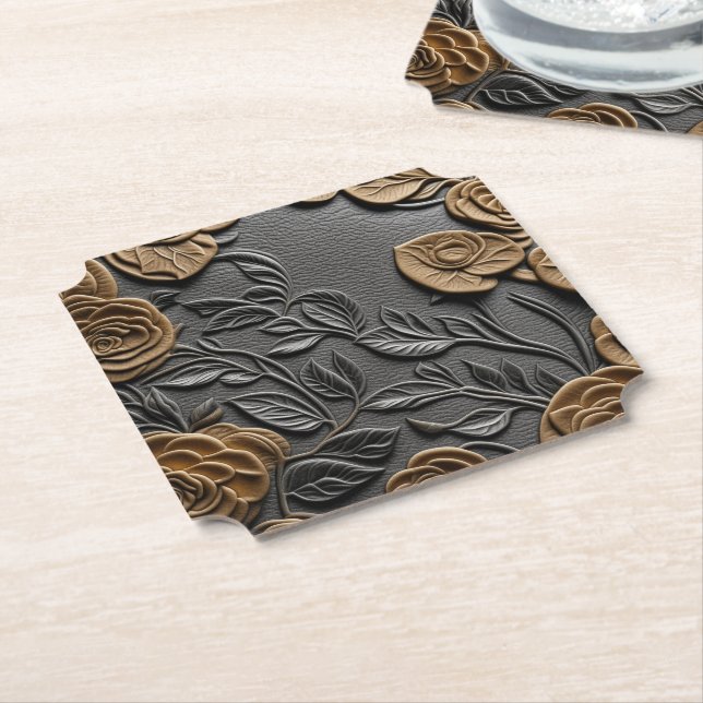 Leder und Rose 3D-Look Hochzeitspapier Untersetzer (angewinkelt)