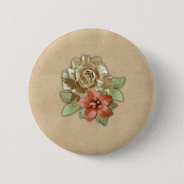 Lederarbeit in Blume über Wildleder Button (Vorderseite)
