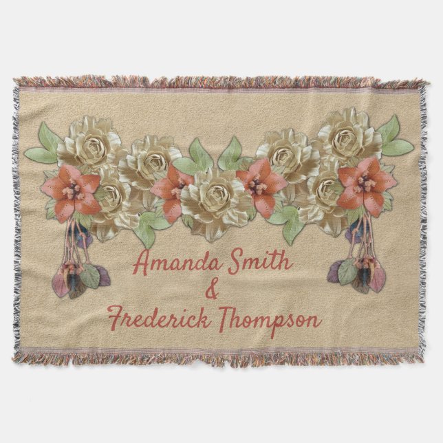 Lederarbeit in Blume über Wildleder Decke (Vorderseite)