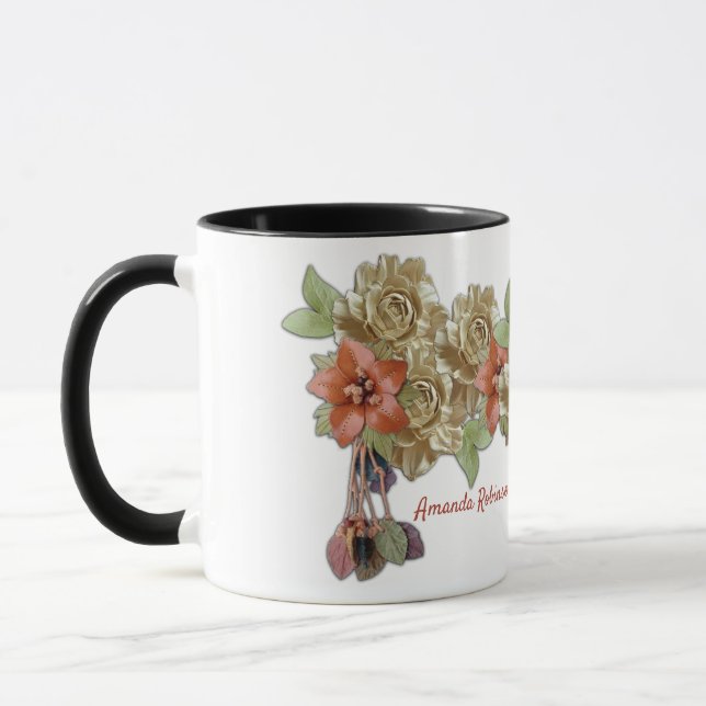 Lederarbeit in Blume über Wildleder Tasse (Links)
