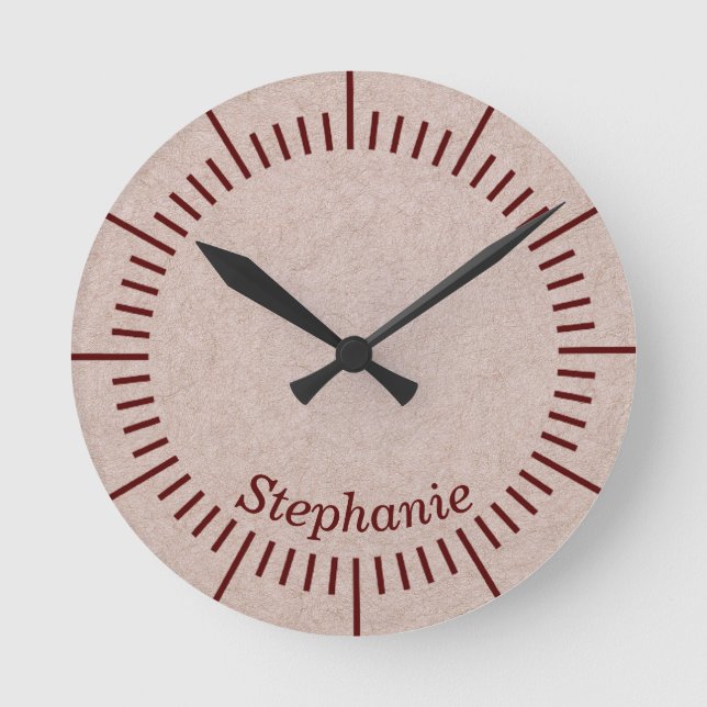 Lederbeige mit Ihrem Namen Runde Uhr (Vorderseite)