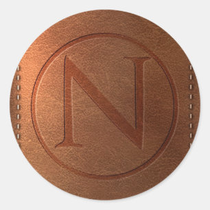 Lederbuchstaben N Runder Aufkleber