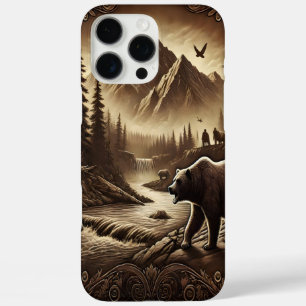 Lederdesignbär am Fluss iPhone 16 Pro Max Hülle