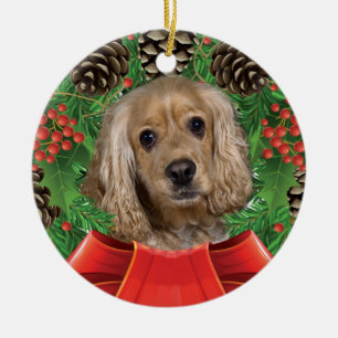 Lederfarbene Cocker spaniel-Weihnachtsverzierung Keramik Ornament