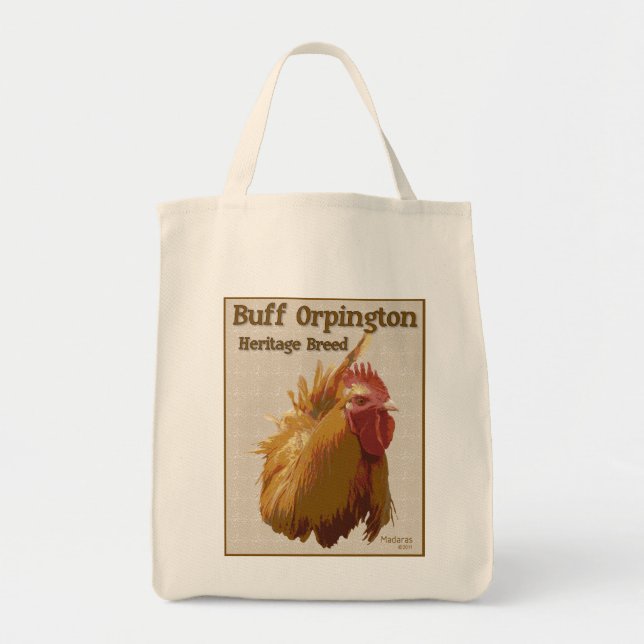 Lederfarbenes Orpington Hahnbild und -text Tragetasche (Vorne)