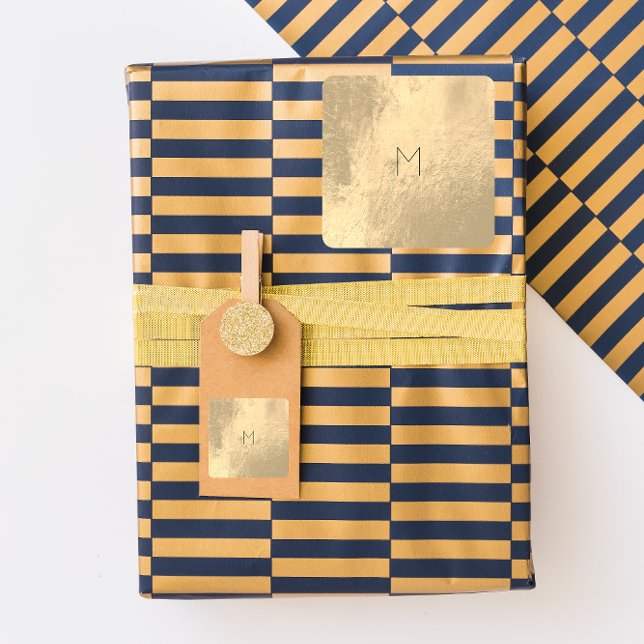 Ledergoldblush Metallpulver Minimal Monogramm Quadratischer Aufkleber (Von Creator hochgeladen)