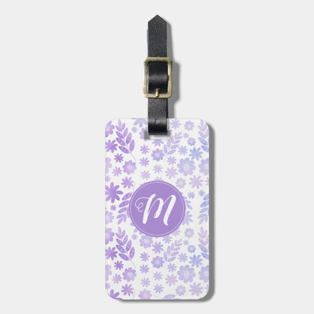 Lederhandgezogenes Blumenmuster und Monogramm Gepäckanhänger (Vorderseite vertikal)