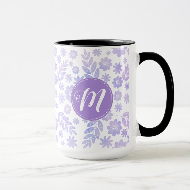 Lederhandgezogenes Blumenmuster und Monogramm Tasse (Rechts)