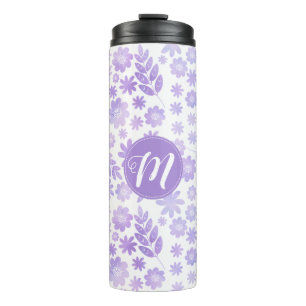 Lederhandgezogenes Blumenmuster und Monogramm Thermosbecher