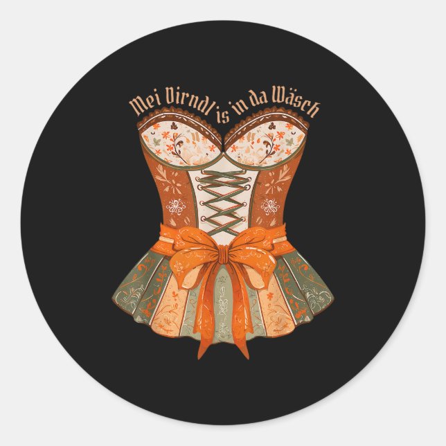 Lederhosen Costume Cute German Bavarian Women  Runder Aufkleber (Vorderseite)
