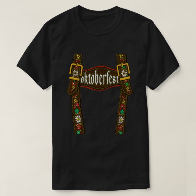 Lederhosen Suspenders T-Shirt Oktoberfest Bayerisc (Design vorne)