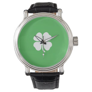 Lederleder mit weißer Klee Armbanduhr