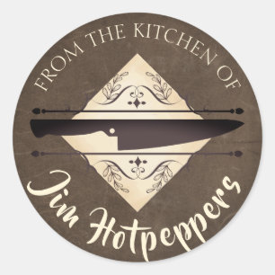 Ledernes Kochsmesser des Imitats von der Küche de Runder Aufkleber