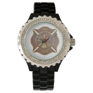Ledernes queres feuerbekämpfendes Symbol Browns Armbanduhr