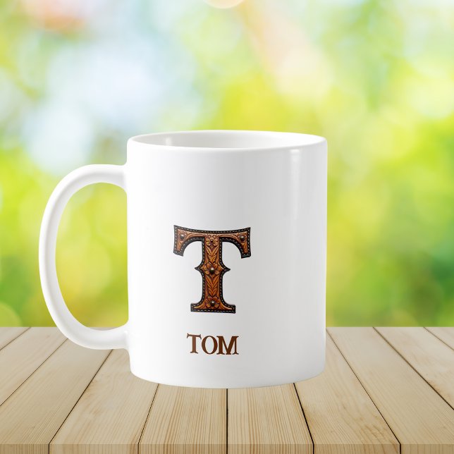 Lederpräge-Western-Initialen-Monogramm T Kaffeetasse (Von Creator hochgeladen)