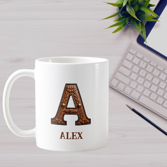 Lederpräge-Western-Monogramm Anfangsbuchstabe A Kaffeetasse (Von Creator hochgeladen)