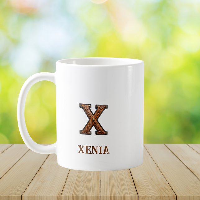 Lederpräge-Western-Monogramm-Anfangsbuchstabe X Kaffeetasse (Von Creator hochgeladen)