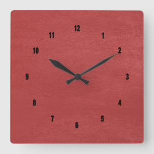 Ledertextur aus roten Imitaten Quadratische Wanduhr